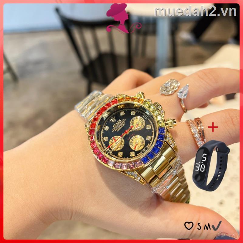 Đồng Hồ Rolex Thời Trang Nam Đính Kim Cương Giả Đa Năng Bằng Thép Không Gỉ