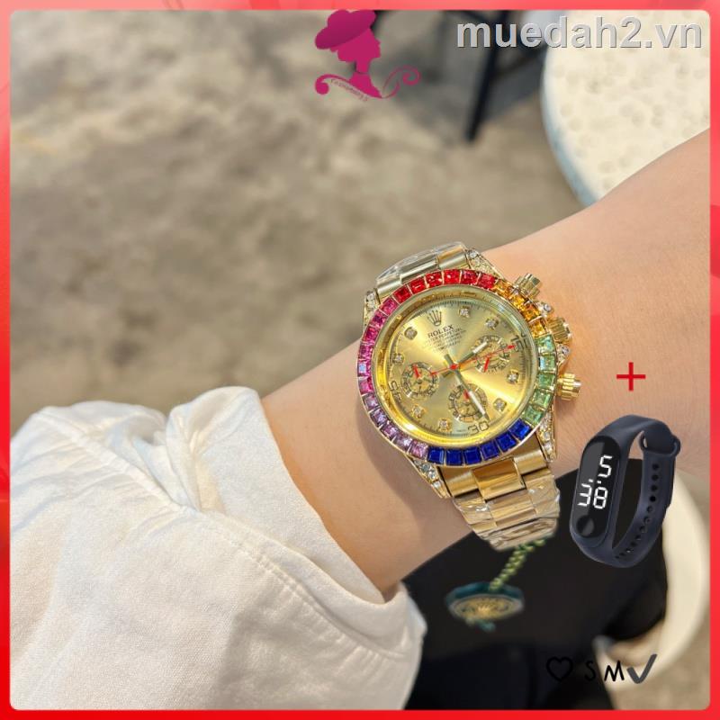 Đồng Hồ Rolex Thời Trang Nam Đính Kim Cương Giả Đa Năng Bằng Thép Không Gỉ