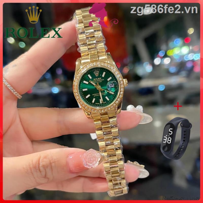 Đồng Hồ rolex Đính Kim Cương Giả Bằng Thép Không Gỉ Thời Trang Sang Trọng Cho Nữ