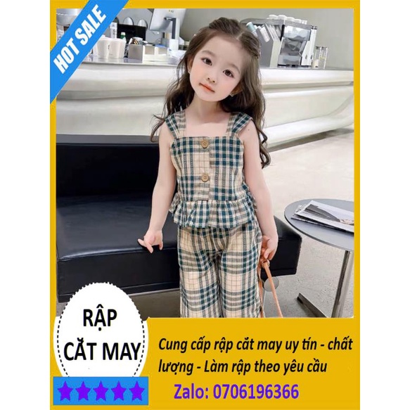 Rập Giấy Cắt May - RẬP Bộ 2 Dây Caro Xinh Xắn Cho Bé 1-10 TUỔI