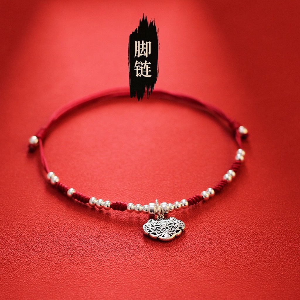 Lắc Chân Bện Dây Đỏ Năm Mới 2022 An Toàn Bằng Bạc sterling Dễ Thương Cho Nữ