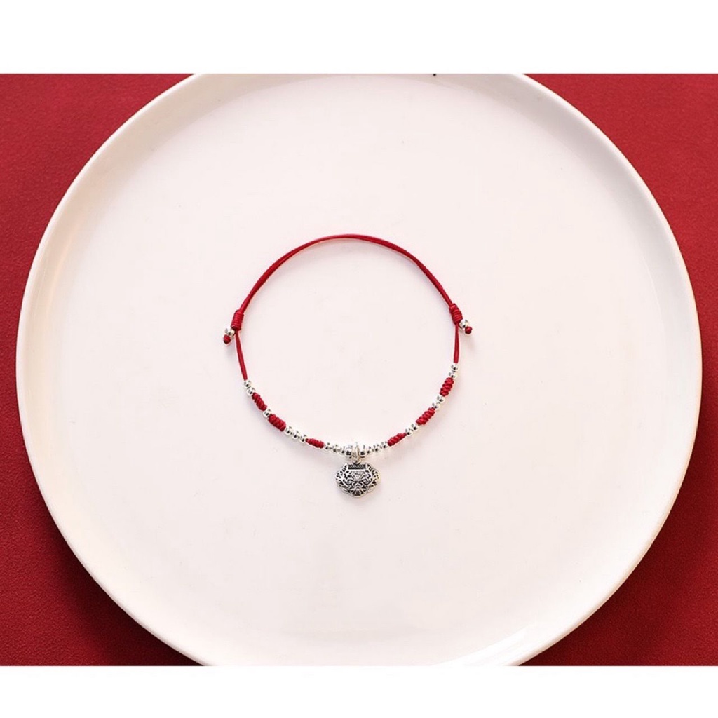 Lắc Chân Bện Dây Đỏ Năm Mới 2022 An Toàn Bằng Bạc sterling Dễ Thương Cho Nữ
