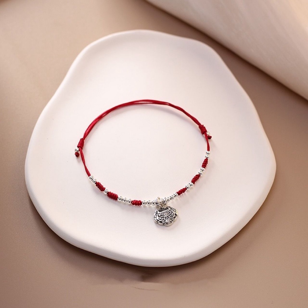 Lắc Chân Bện Dây Đỏ Năm Mới 2022 An Toàn Bằng Bạc sterling Dễ Thương Cho Nữ