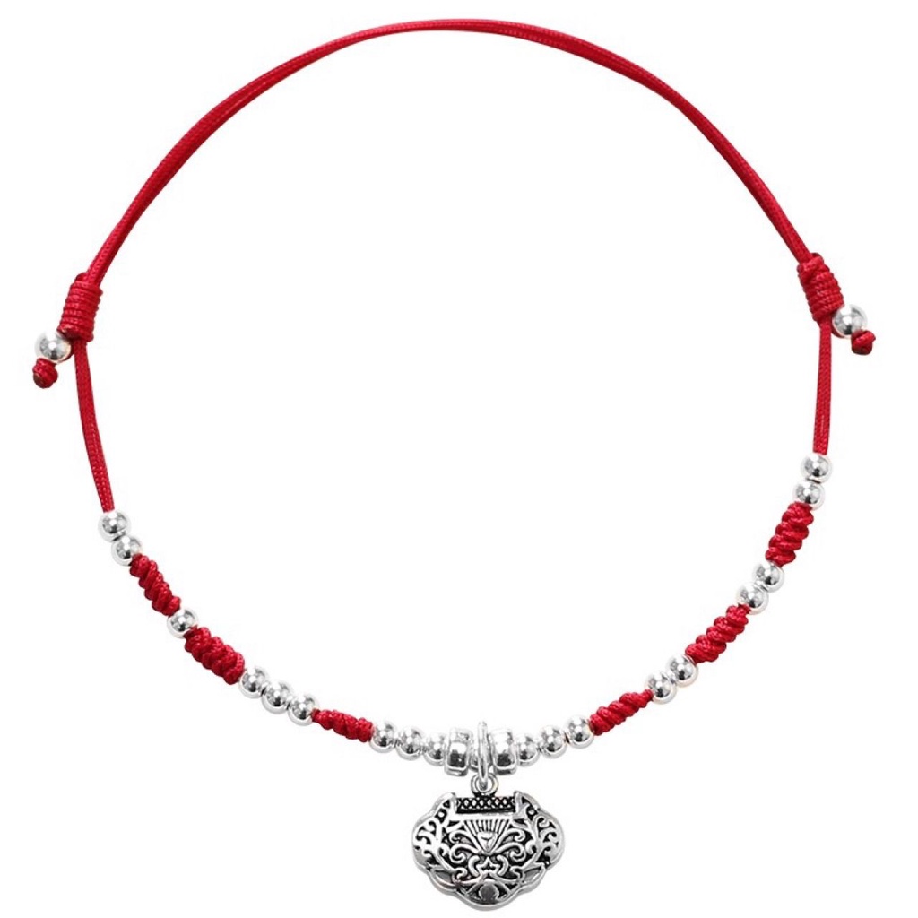 Lắc Chân Bện Dây Đỏ Năm Mới 2022 An Toàn Bằng Bạc sterling Dễ Thương Cho Nữ