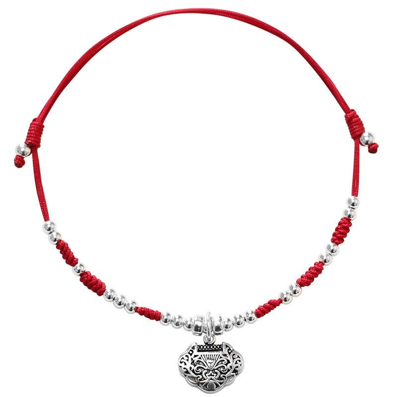 Lắc Chân Bện Dây Đỏ Năm Mới 2022 An Toàn Bằng Bạc sterling Dễ Thương Cho Nữ