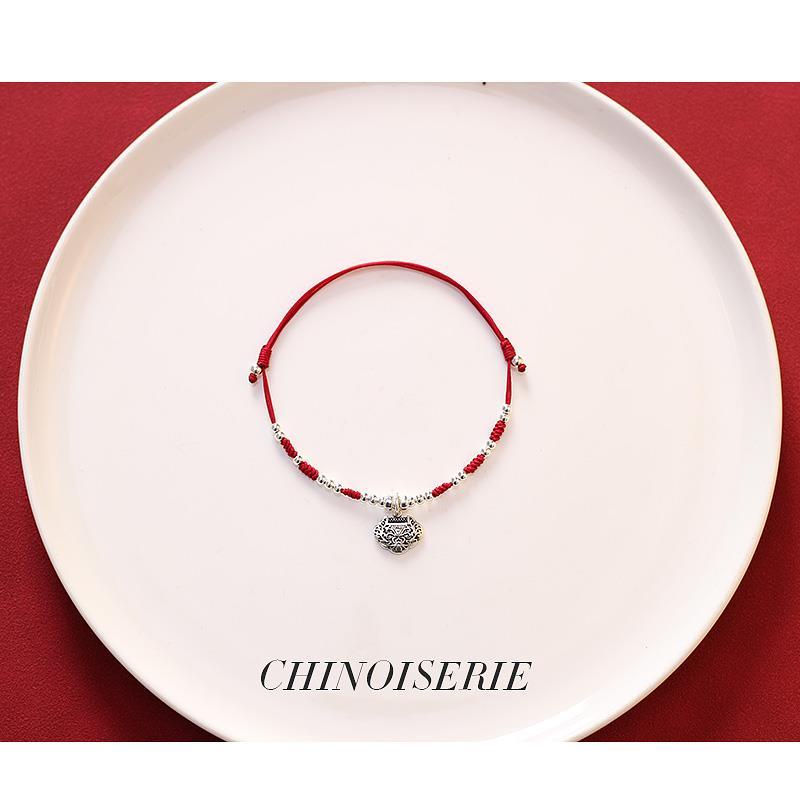 Lắc Chân Bện Dây Đỏ Năm Mới 2022 An Toàn Bằng Bạc sterling Dễ Thương Cho Nữ