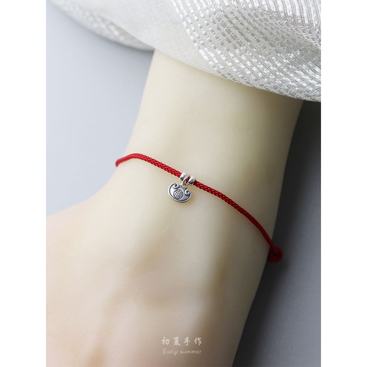 Lắc Chân Mạ Bạc 999 Mặt Khóa Năm Mới Sinh Nhật Đa Năng Ping An is Fu Dành Cho Nam Nữ