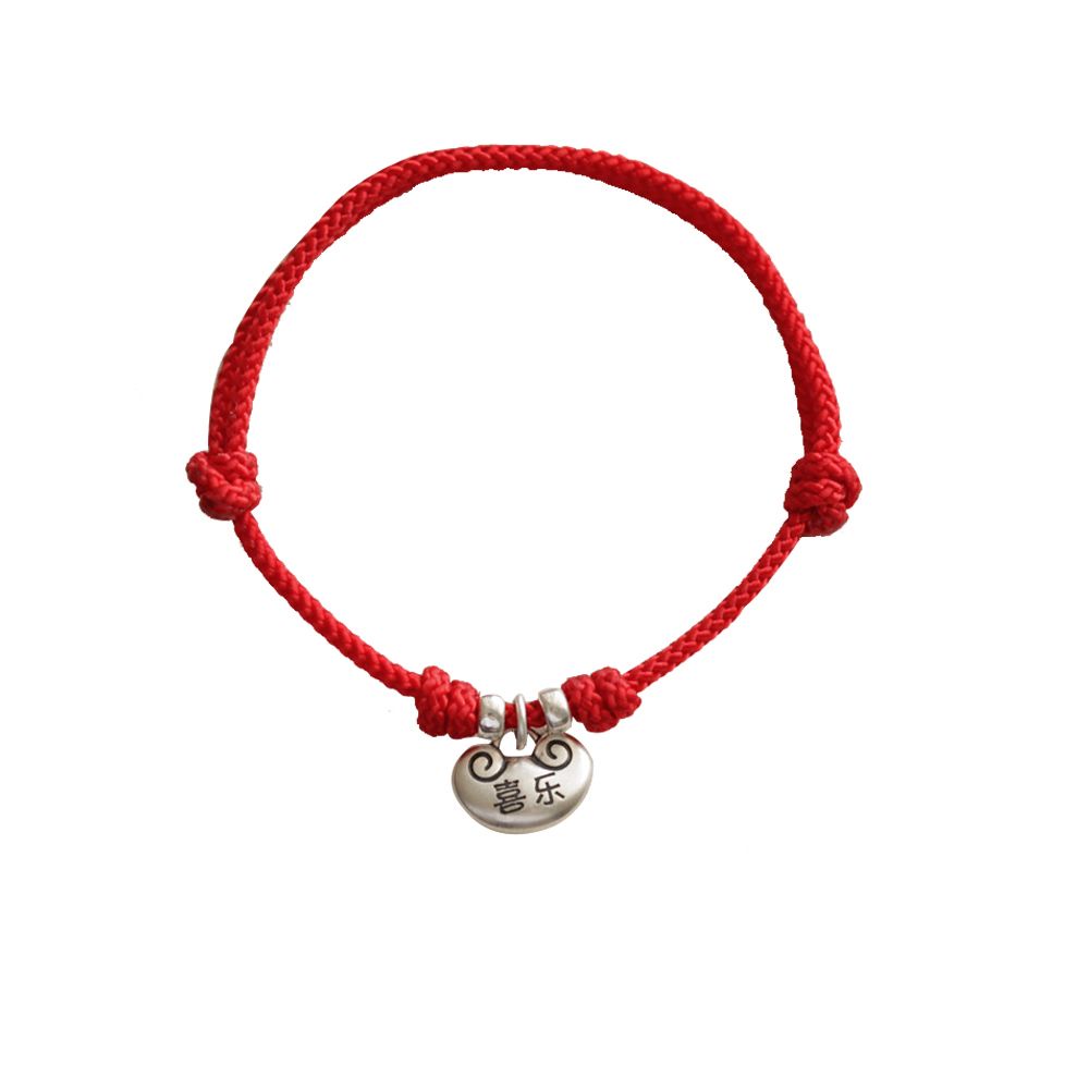 Chuỗi Hạnh Phúc Đeo Chân In Chữ "Happiness... Vòng Tay Bện Dây Màu Bạc 999 Khóa Dài Chính Hãng Peace "Cho Nữ