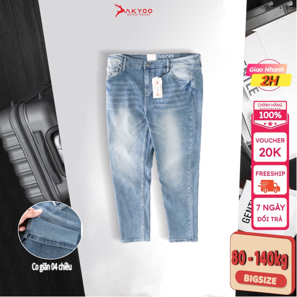 Quần Jean Xanh Nam Bigsize 80kg đến 140kg Akyoo, Chất Jean Thun Mền Mại Co Giãn ,QJ XANH A27