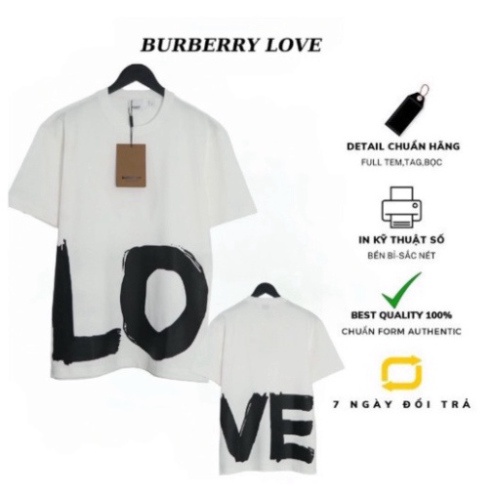 Áo thun tay lỡ Burberry nam nữ chữ LOVE 5D Áo phông đôi đẹp Burberry LOVE phong cách Luxury đen trắng vải cotton AT2