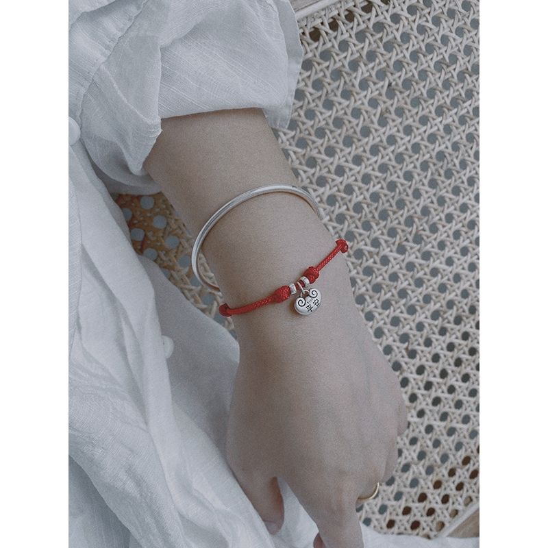Chuỗi Lắc Chân [Ji Le Ping An] Vòng Đeo Tay Bện Khóa Màu Bạc Thiết Kế Chính Hãng Dành Cho Bạn Nữ