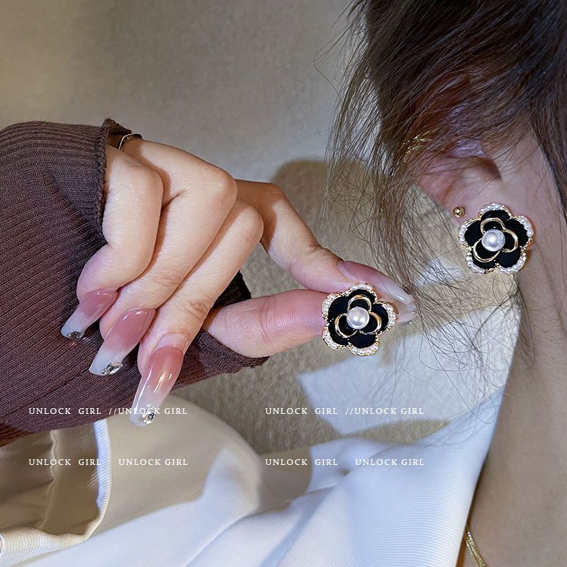 Xiaoxiangfeng Bông Tai Bạc 925 Đính Ngọc Trai Hoa Trà Đen Thời Thượng Cao Cấp 2023