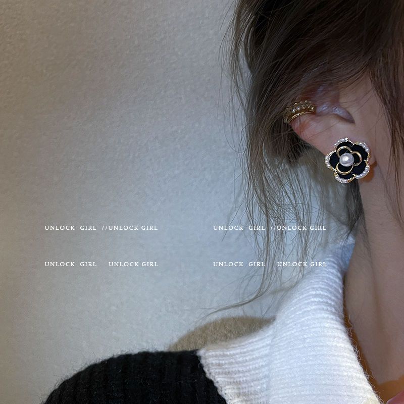 Xiaoxiangfeng Bông Tai Bạc 925 Đính Ngọc Trai Hoa Trà Đen Thời Thượng Cao Cấp 2023