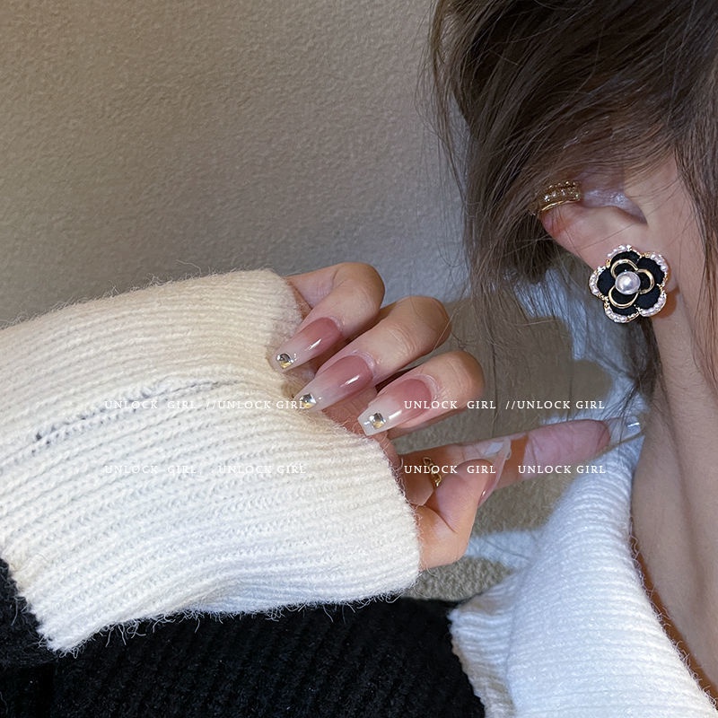 Xiaoxiangfeng Bông Tai Bạc 925 Đính Ngọc Trai Hoa Trà Đen Thời Thượng Cao Cấp 2023