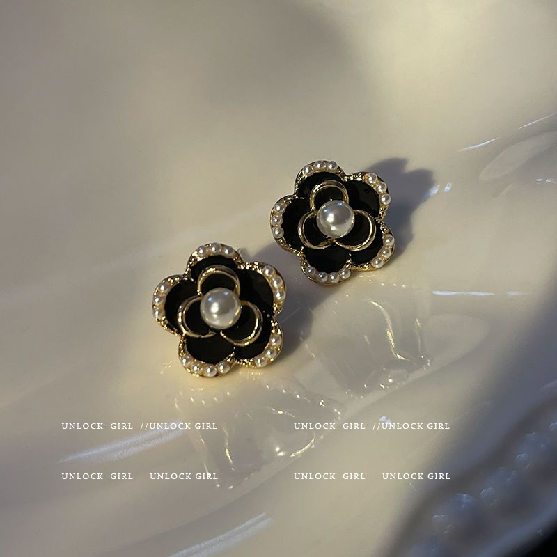 Xiaoxiangfeng Bông Tai Bạc 925 Đính Ngọc Trai Hoa Trà Đen Thời Thượng Cao Cấp 2023