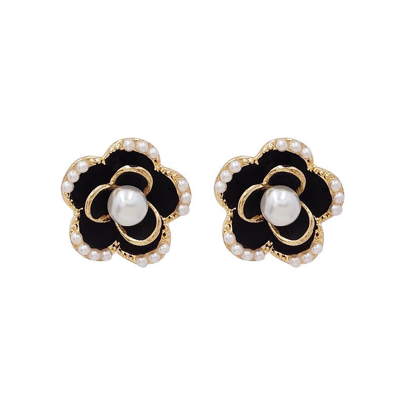 Xiaoxiangfeng Bông Tai Bạc 925 Đính Ngọc Trai Hoa Trà Đen Thời Thượng Cao Cấp 2023