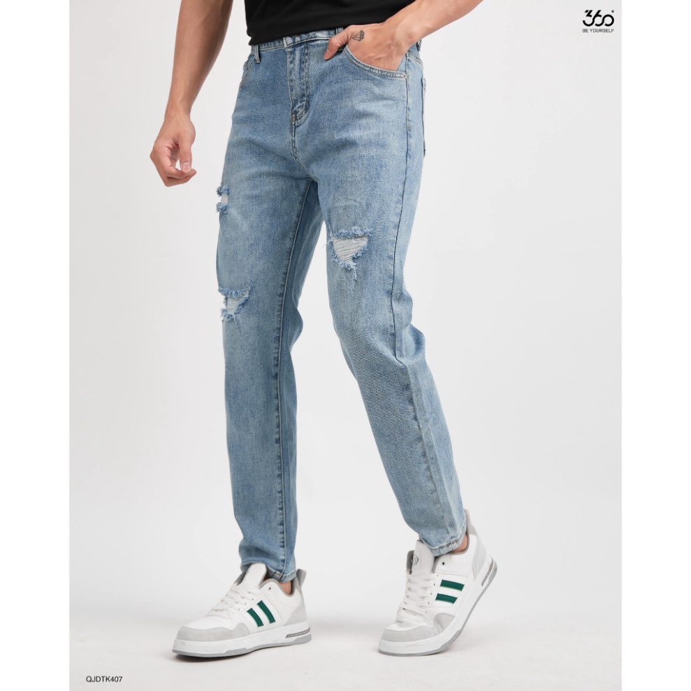 Quần Jean Nam Rách Màu Xanh Da Trời Form Slimfit Trẻ Trung Thương Hiệu - QJDTK407