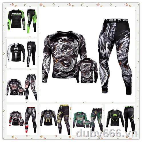 Set Áo Thun Tay Dài + Quần Dài Năng Động Thời Trang❏♟Áo Thun Thể Thao Ôm Sát Nhanh Khô Chuyên Dụng Tập Boxing