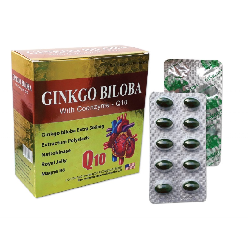 Hoạt Huyết Dưỡng Não GINKGO BILOBA 360MG - Q10 VÀNG Hộp 100 viên - BN