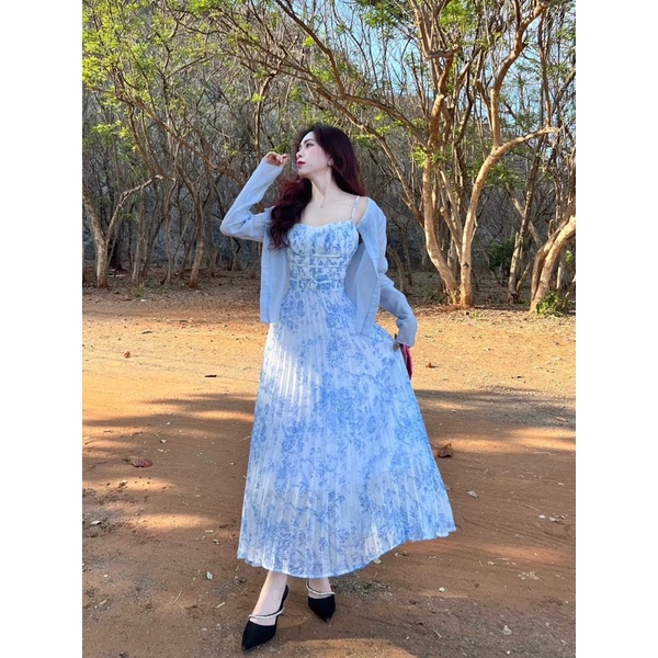 Váy maxi đi biển phong cách tiểu thư nhẹ nhàng - váy đi biển -váy 2 dây nữ cao cấp