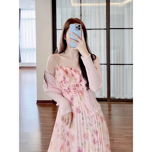 Váy maxi đi biển -váy mùa hè 2 dây kèm khoác - maxi đi biển - đầm tiểu thư