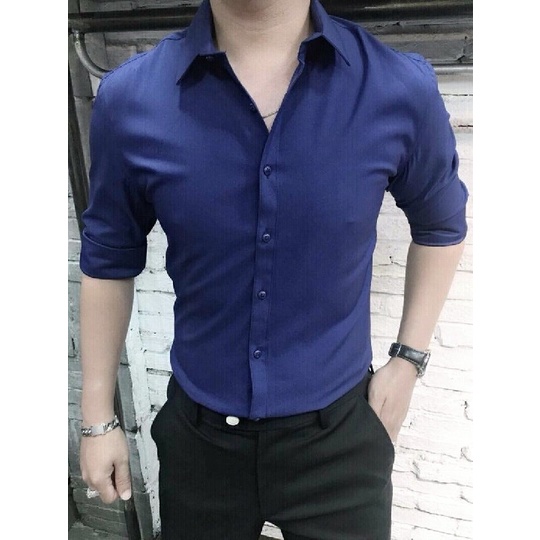 MʏSʜᴏᴇꜱ MʏLɪꜰᴇ Áo Sơ Mi Nam ( XANH COBAN ) Dài Tay chất lụa Ấn, sang trọng, không nhăn cực đẹp Phong Cách Hàn Quốc