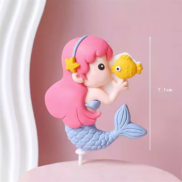 Trang trí gốm mềm nàng tiên cá tóc hồng
