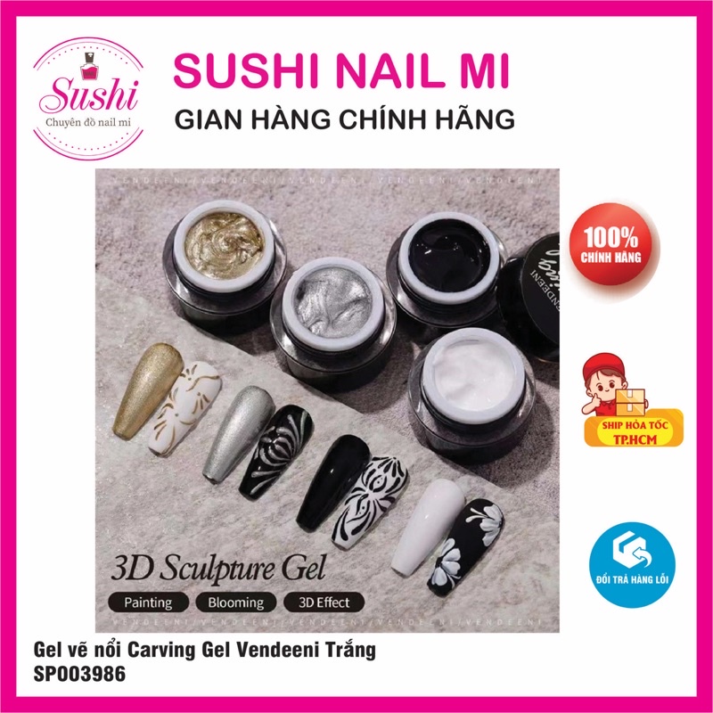 Gel vẽ nổi Carving Gel Vendeeni, tạo hình 3D - Sushi nail mi