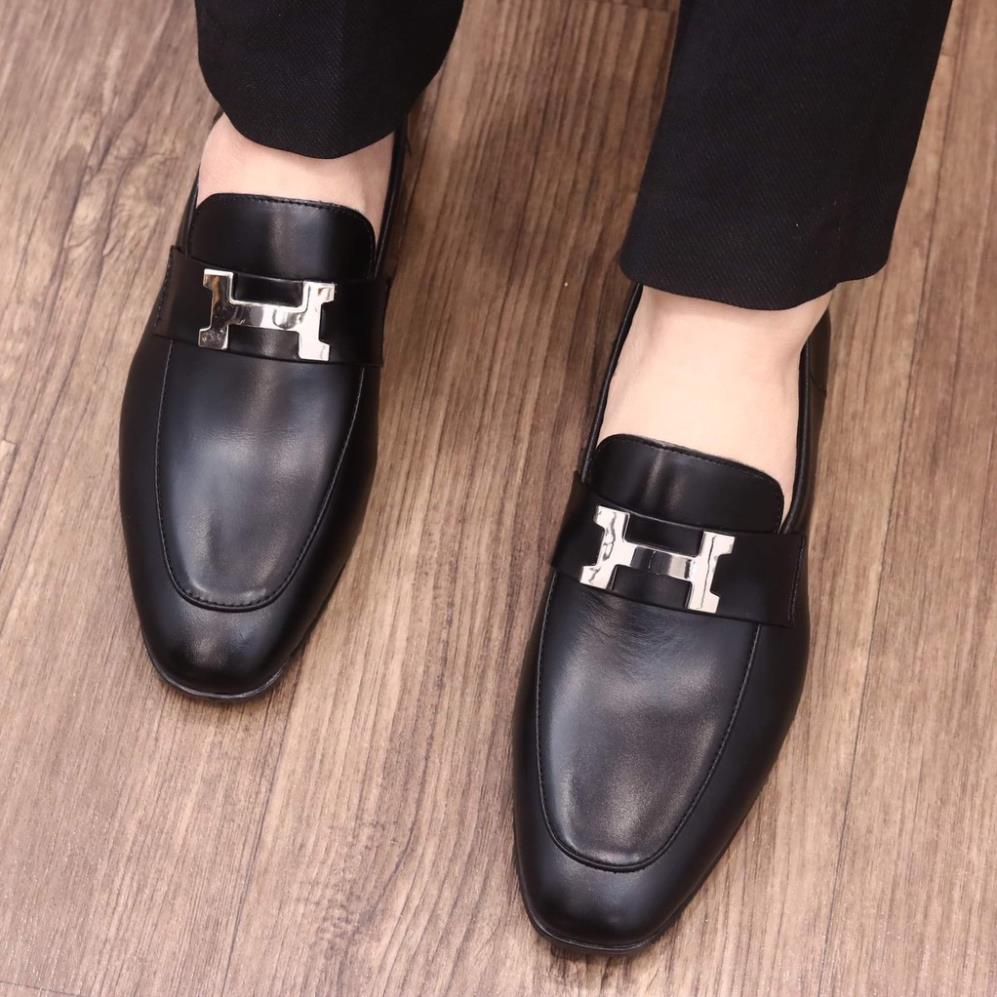 Giày Lười Nam  Công Sở mã G060  - Giày Lười Da Bò màu đen- Giày Nam Cao Cấp hình chữ H