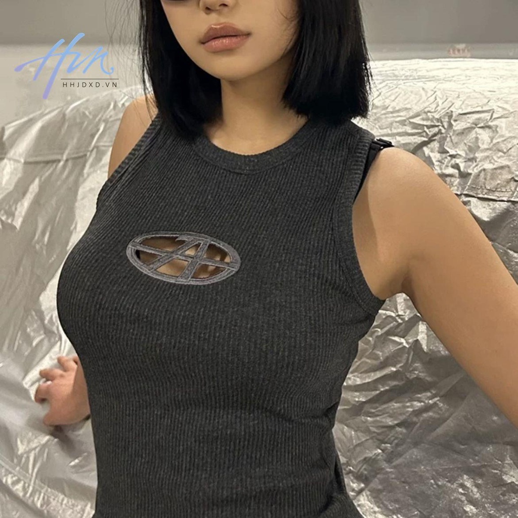 Hàng Mới Về Áo Thun Cotton Trơn Không Tay In Chữ Thời Trang Mùa Hè Mỹ 2023 Dành Cho Nữ