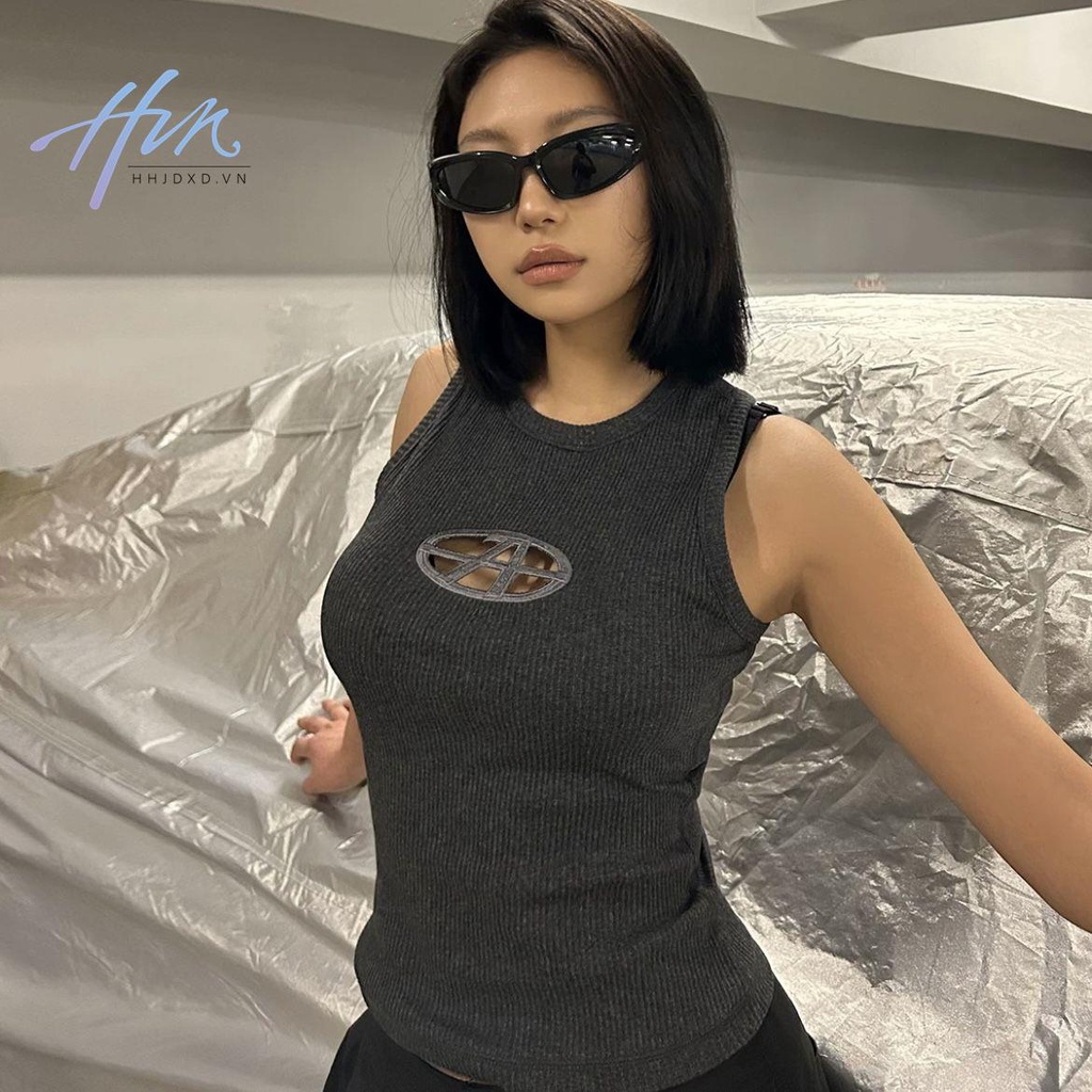 Hàng Mới Về Áo Thun Cotton Trơn Không Tay In Chữ Thời Trang Mùa Hè Mỹ 2023 Dành Cho Nữ