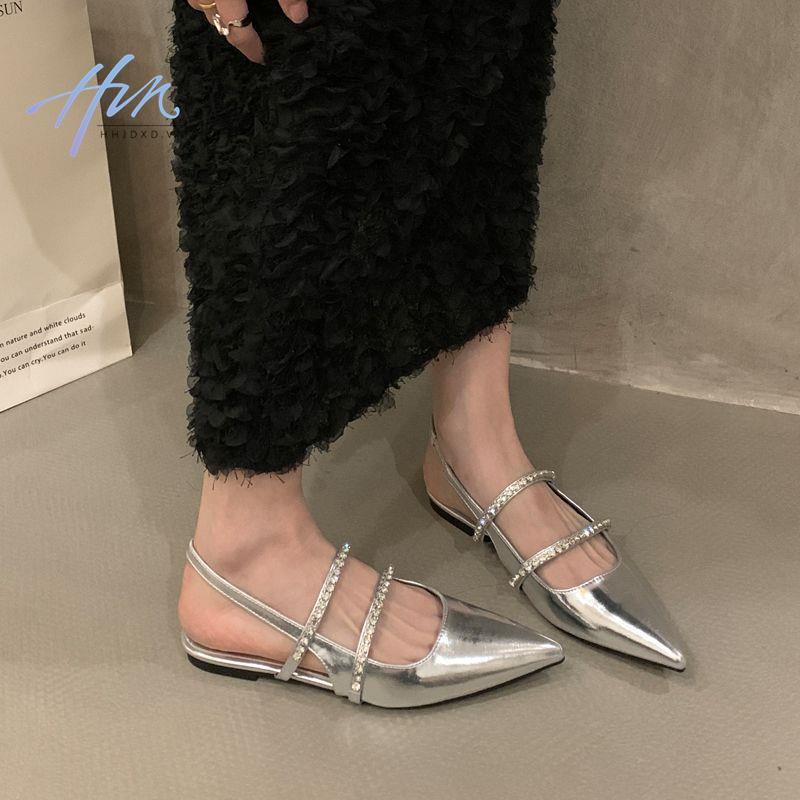 Giày Sandal Phẳng Cao Cấp Đính Đá Giả Kim Cương Mùa Hè Phong Cách Mới 2023