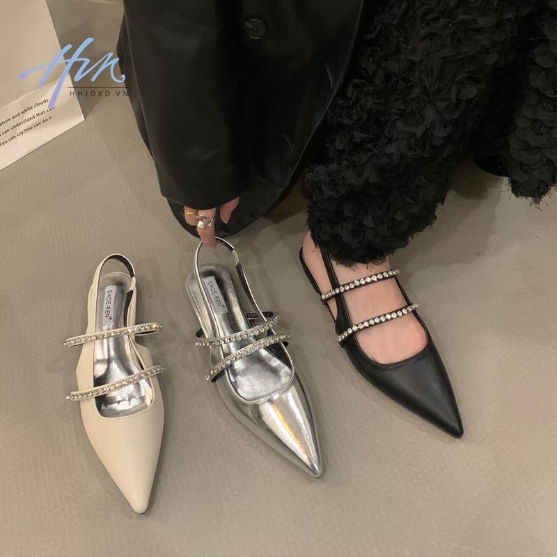 Giày Sandal Phẳng Cao Cấp Đính Đá Giả Kim Cương Mùa Hè Phong Cách Mới 2023