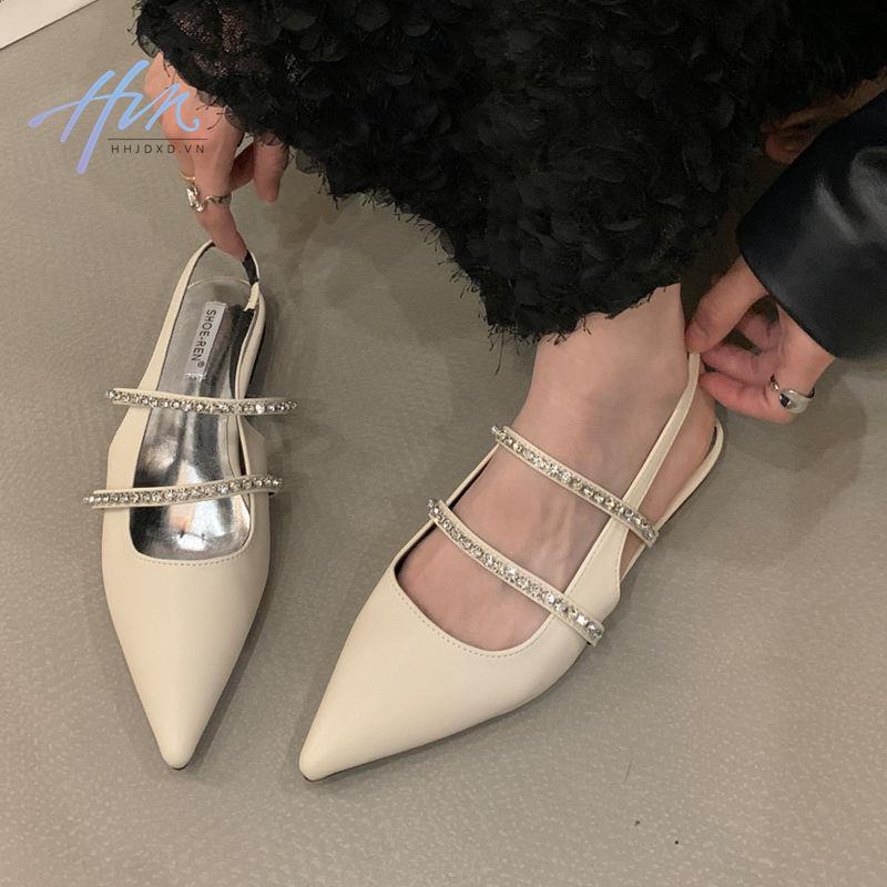 Giày Sandal Phẳng Cao Cấp Đính Đá Giả Kim Cương Mùa Hè Phong Cách Mới 2023