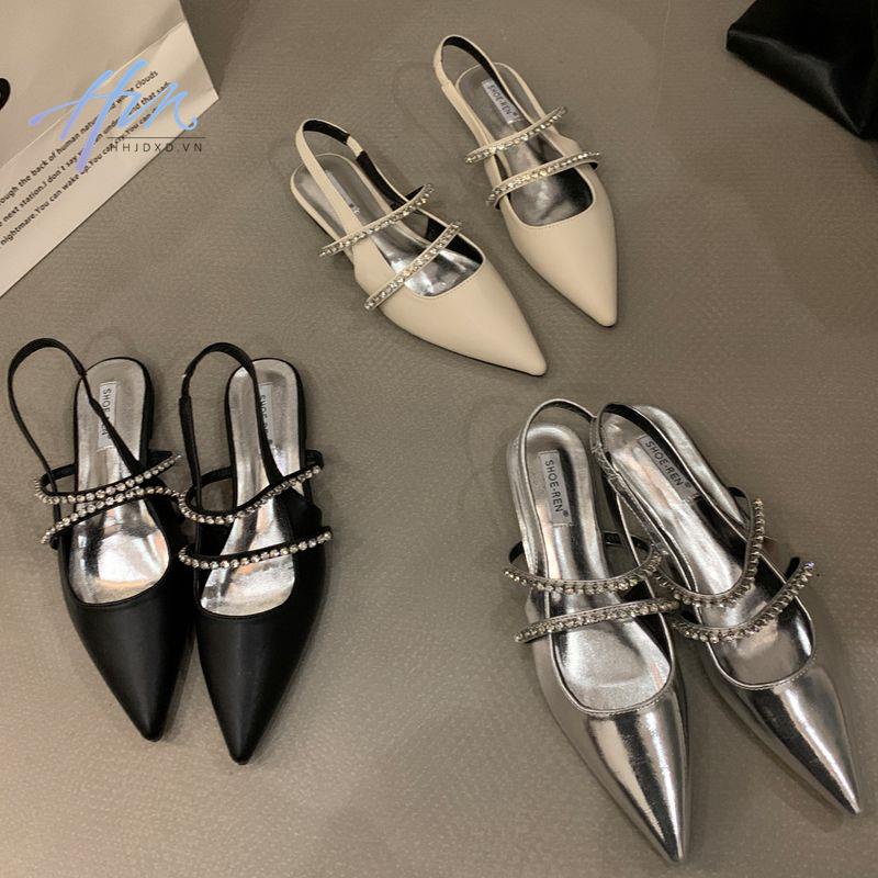 Giày Sandal Phẳng Cao Cấp Đính Đá Giả Kim Cương Mùa Hè Phong Cách Mới 2023