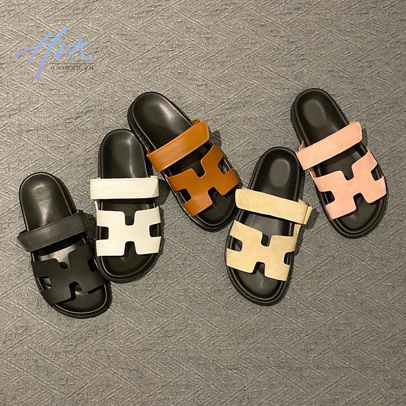 Dép Da Thật Đế Dày Quai Dán Thời Trang Mùa Hè 2023 Cho Nữ