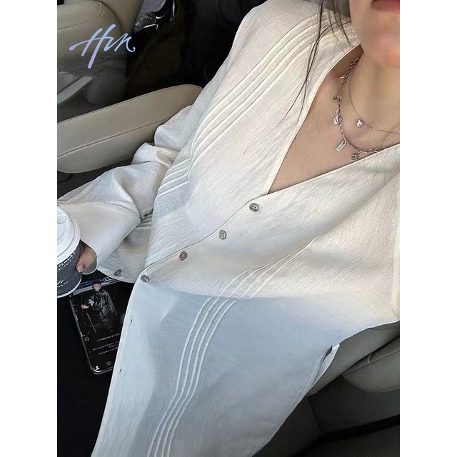 Áo Sơ Mi Cổ Chữ v Xếp Ly Phối Thắt Lưng Phong Cách Pháp Dễ Phối Đồ Thời Trang Cho Nữ