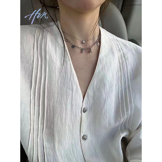 Áo Sơ Mi Cổ Chữ v Xếp Ly Phối Thắt Lưng Phong Cách Pháp Dễ Phối Đồ Thời Trang Cho Nữ