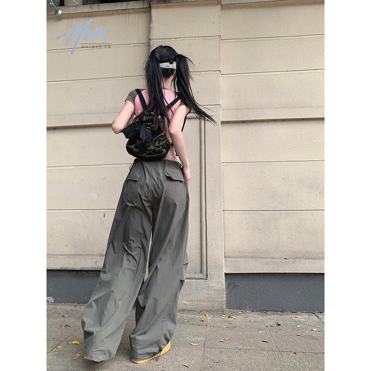 Quần Yếm Dây Rút Ống Rộng Eo Cao Thiết Kế Mới Mùa Hè Phong Cách Retro Mỹ Cho Nữ