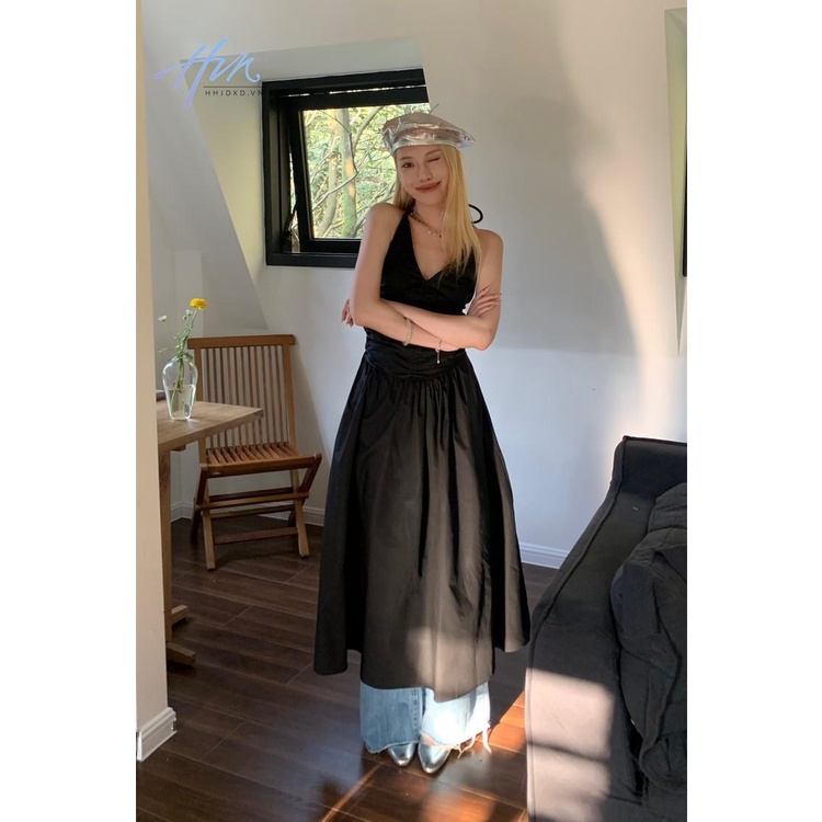 Đầm Dài Dáng Chữ A Màu Trắng Thiết Kế Cổ Yếm Thời Trang Mùa Hè Phong Cách Mới Cho Nữ