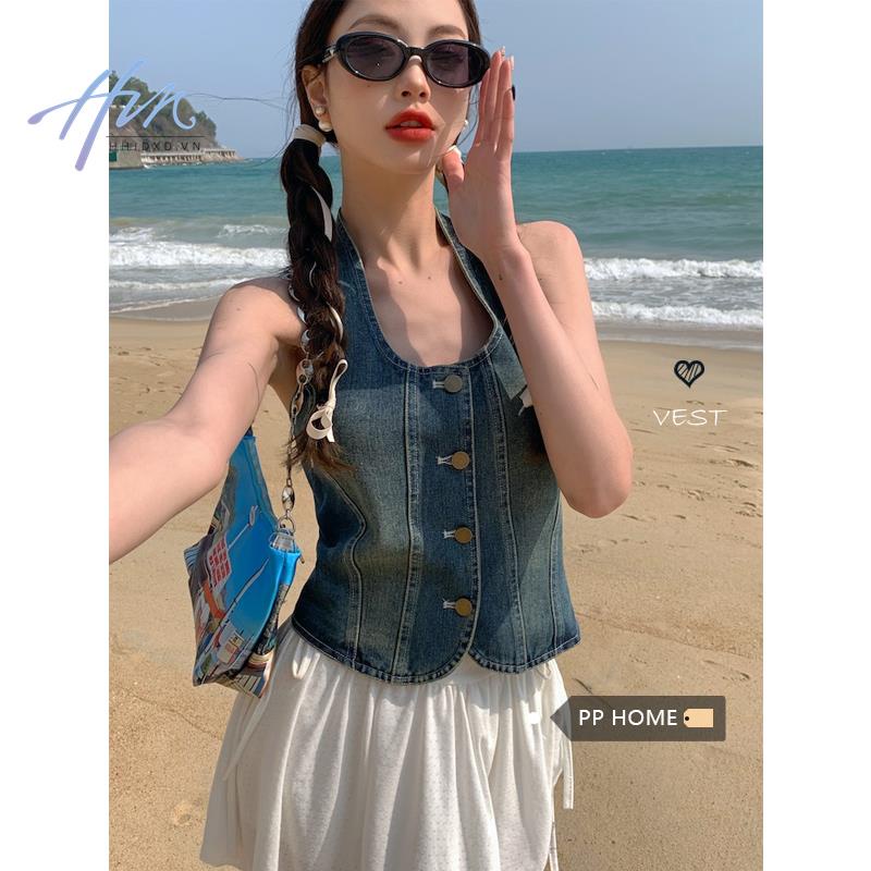 Áo Denim Không Tay Phong Cách Retro Thời Trang Cho Nữ