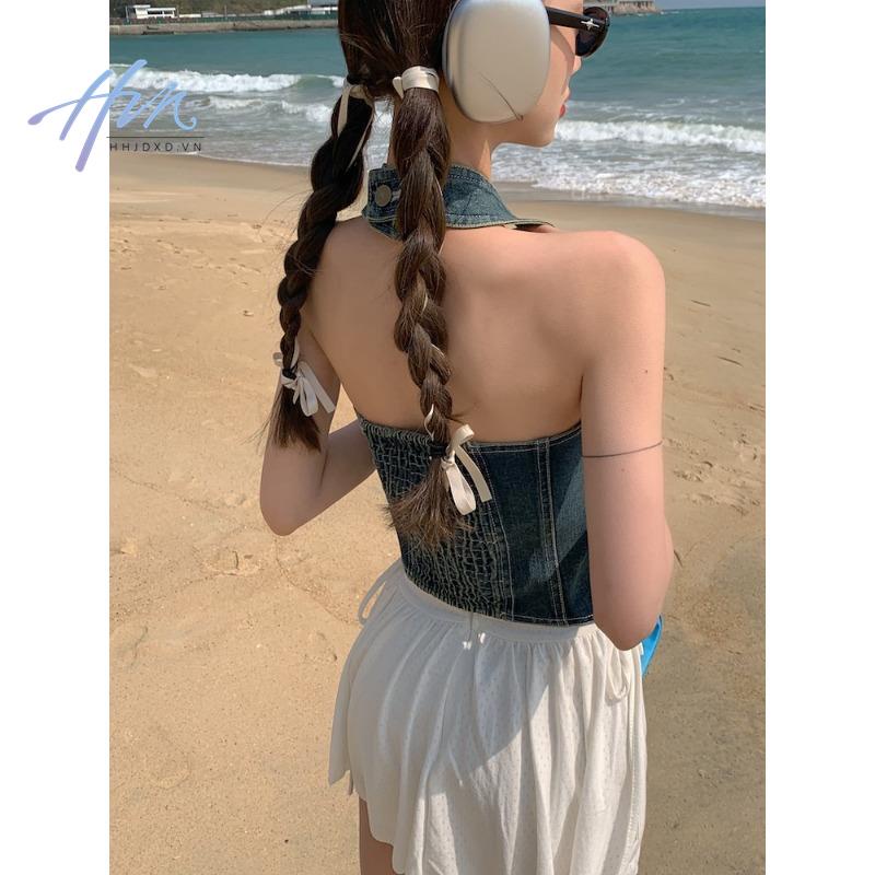 Áo Denim Không Tay Phong Cách Retro Thời Trang Cho Nữ