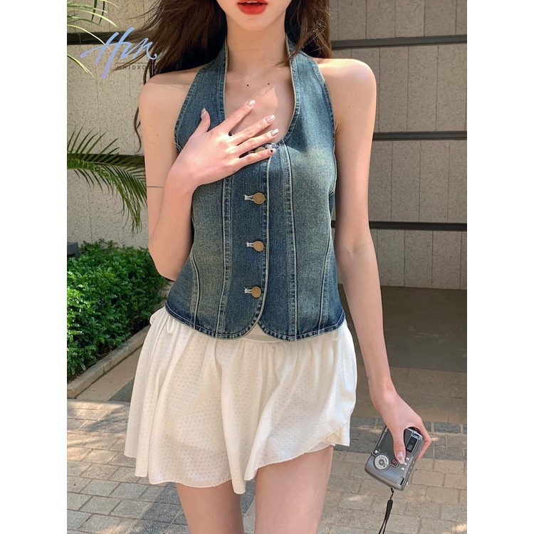 Áo Denim Không Tay Phong Cách Retro Thời Trang Cho Nữ