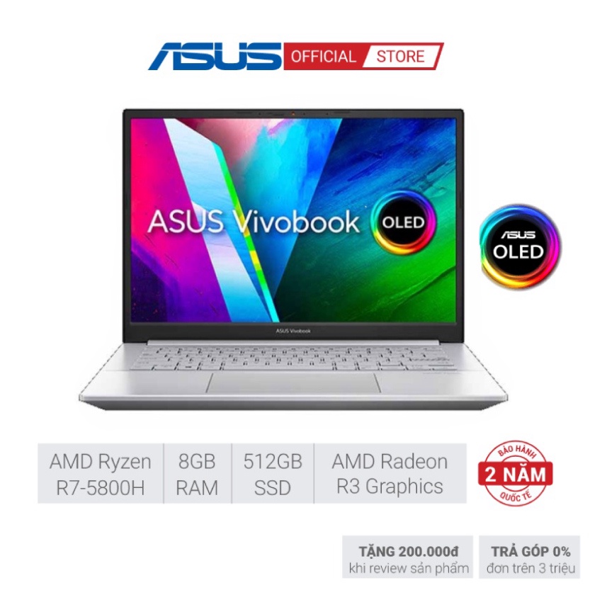 [  Laptop ASUS Vivobook M3401QA-KM025W R7-5800H/8GB/512GB SSD/R3-Graphics/14-inch OLED ]