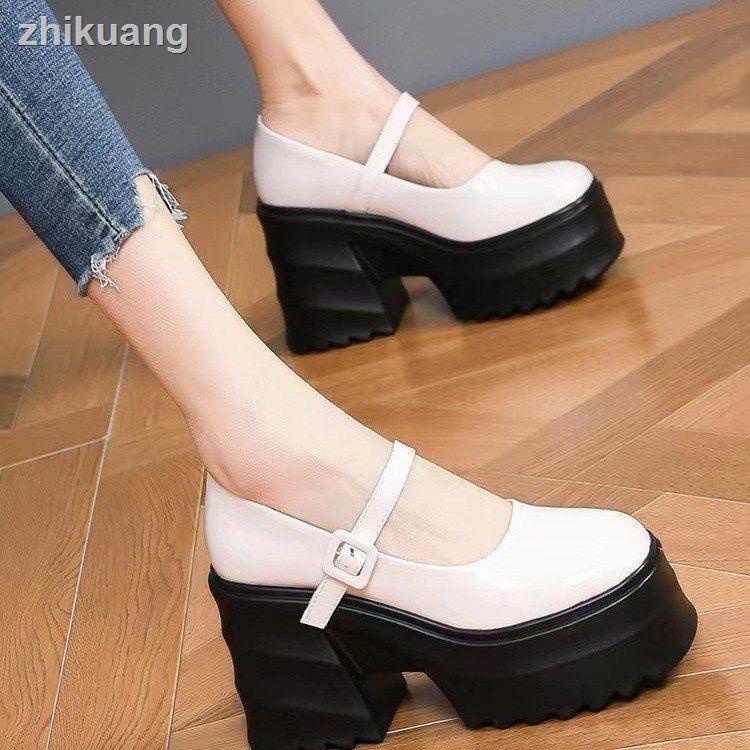 Giày Cao Gót Đế Xuồng Dày Dặn Mũi Tròn Chống Thấm Nước Cài Khóa Phong Cách retro Cho Nữ