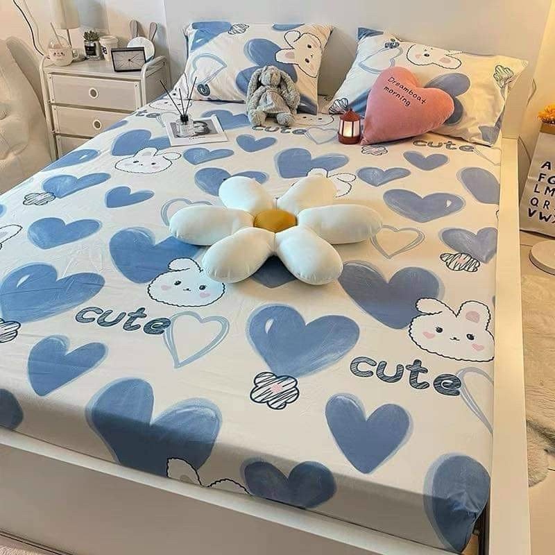 Drap giường kèm 2 vỏ gối cotton 3D Mịn Decor mẫu mã dễ thương