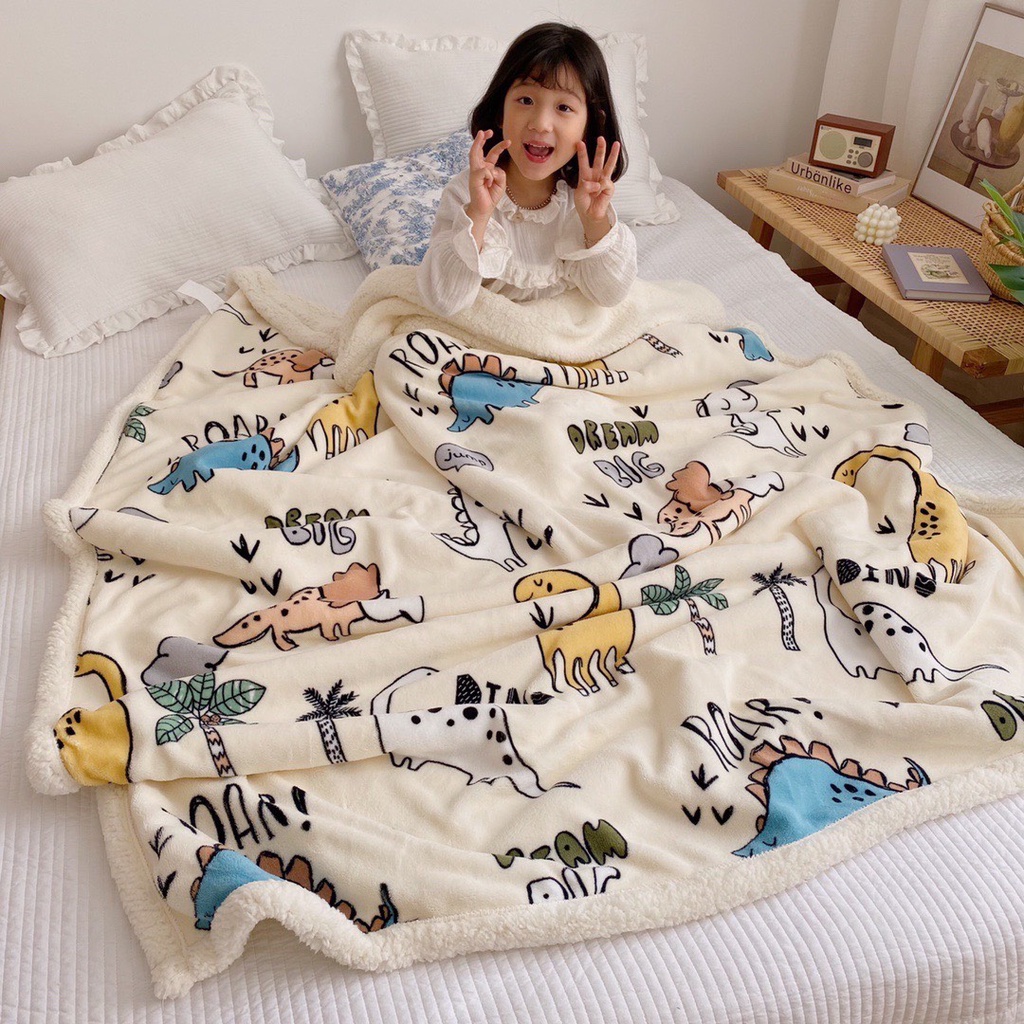 Chăn lông cừu mini 1m5x2m mặt nhung tuyết mềm mại ấm áp nhiều họa tiết