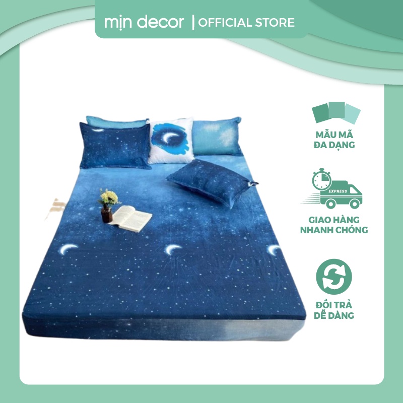 Bộ ga gối cotton 3D mềm mại MỊN DECOR, drap giường poly, ga trải giường + 2 vỏ gối nằm nhiều mẫu mã đa dạng