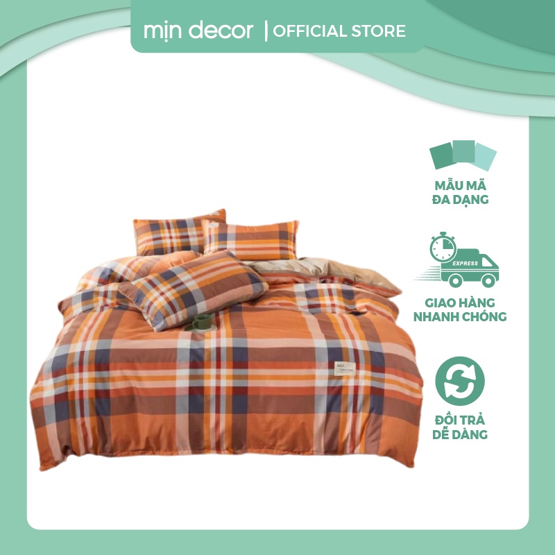 Bộ chăn ga gối cotton tici Mịn Decor họa tiết kẻ caro phong cách Hàn Quốc