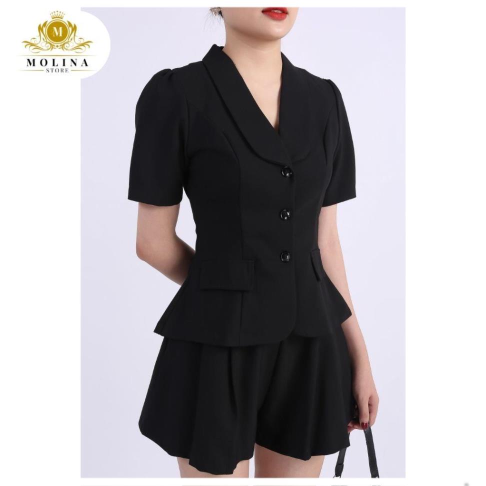 Set Áo Vest Cộc Tay Thiết Kế Molina Kèm Quần Short Xếp Ly Thanh Lịch, Chất Kaki Thun Lụa Dày Dặn Mềm Mát Chuẩn Form .